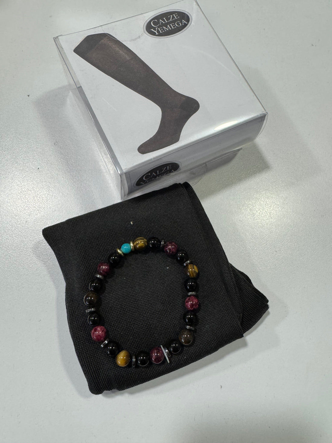 YEMEGA set regalo calzino tinta unita e bracciale uomo