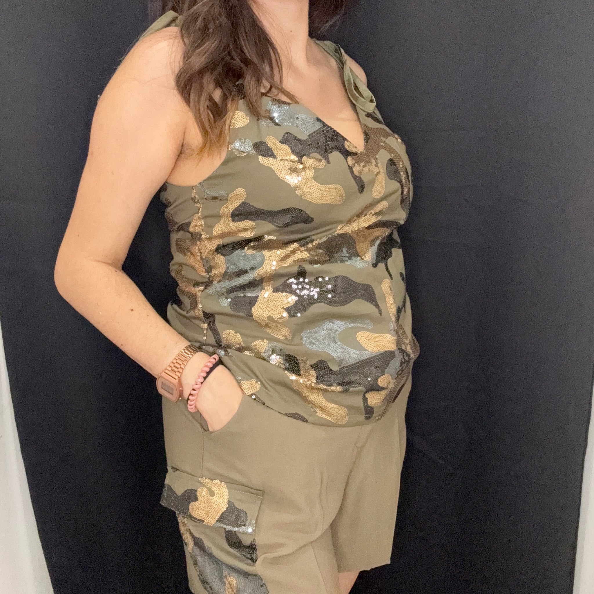 MIMÌ MUÀ shorts con dettagli paillettes militare