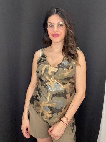 MIMÌ MUÀ top in paillettes militare