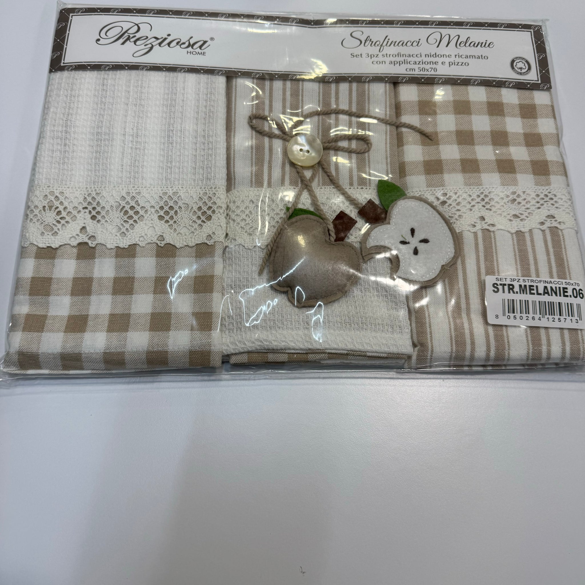 Preziosa set 3pz strofinacci nidone ricamato