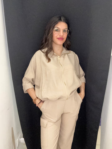 MIMÌ MUÀ giacca con elastico in vita e cappuccio